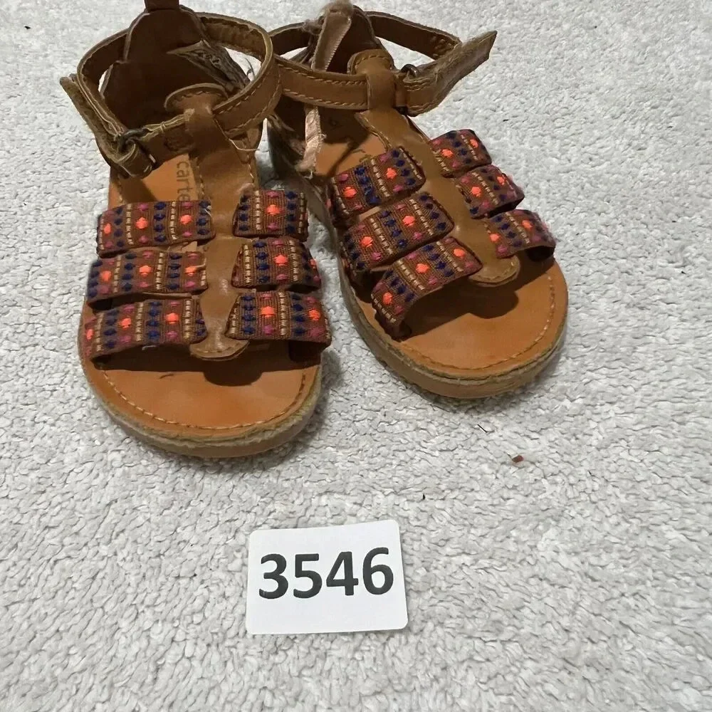 Carters Baby Girl Brown Gladiator Sandals 6 T Strap Boho Colorful Strappy Pink